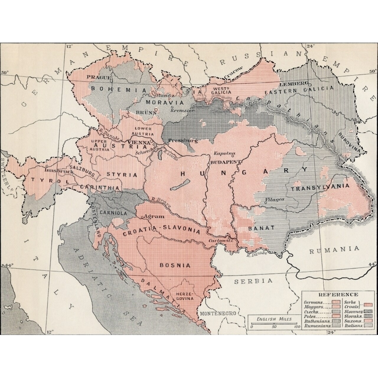 Map Of Austria-Hungary In 1878. From The Book Europe In The Nineteenth Century An Outline History Published 1916 By Ken